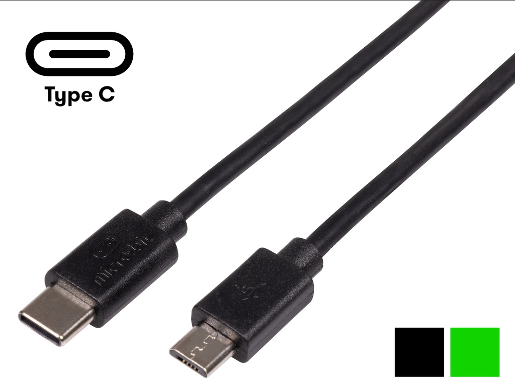 USB Cable, Type C Plug to Micro Type A Plug, 30cm Black