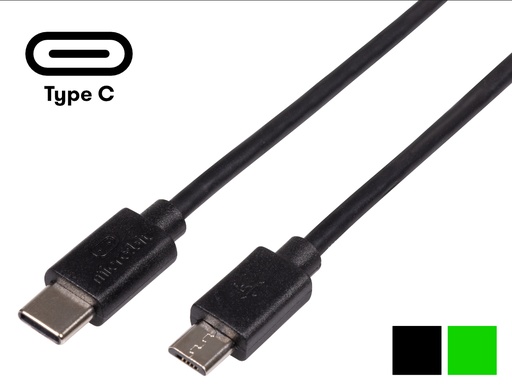 [MIC-USB-C-0.3M-B] USB Cable, Type C Plug to Micro Type A Plug, 30cm Black